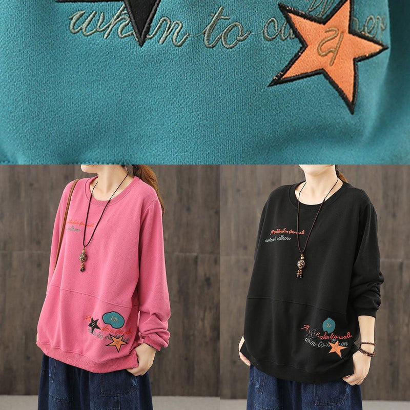 Diy Blue Cartoon Print Blouses for O Neck Baggy Top