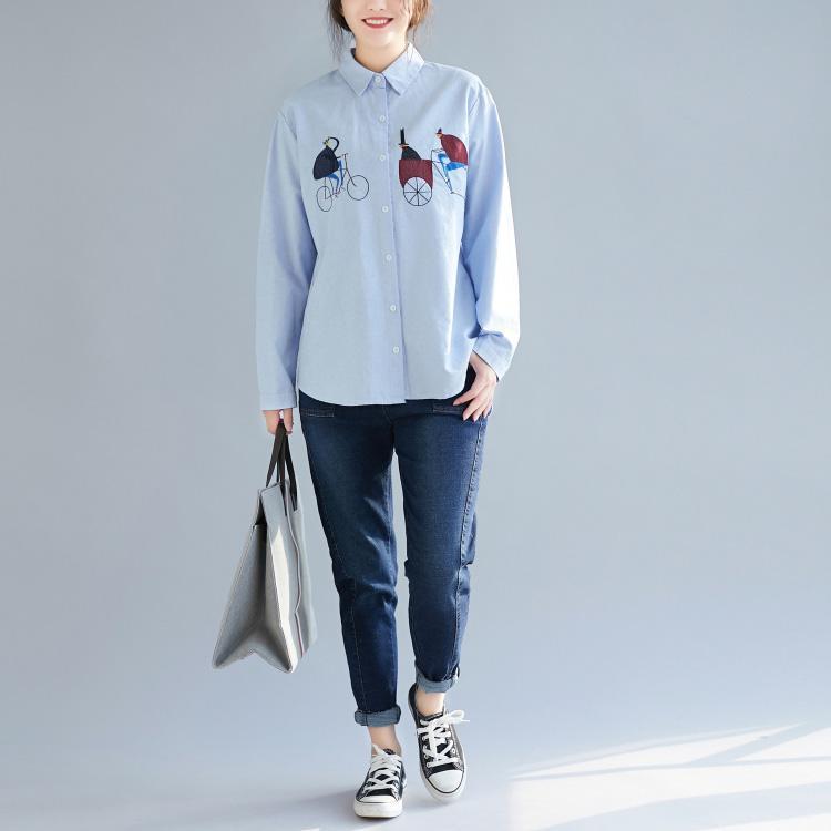 Diy Blue Cotton Linen Tops Blouses Sewing Prints Box Spring Blouses