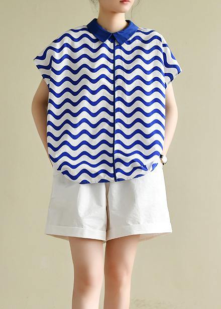 Diy Blue Striped Shirts Lapel Blouses