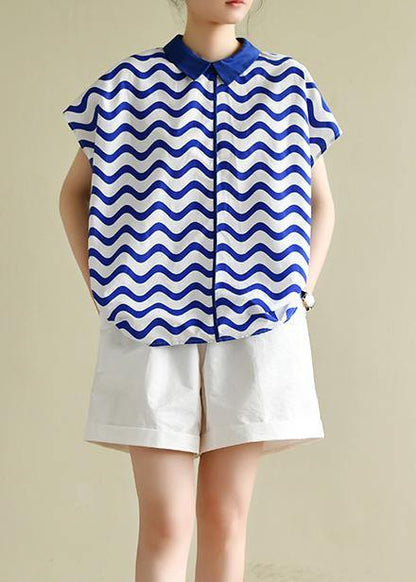Diy Blue Striped Shirts Lapel Blouses