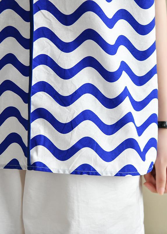 Diy Blue Striped Shirts Lapel Blouses
