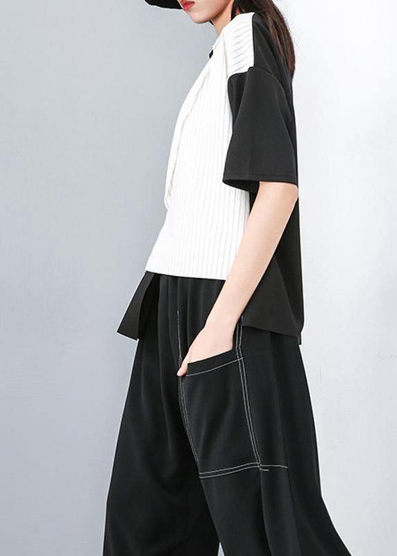 Diy Cotton Crane Tops Pakistani Round Neck Patchwork Striped Irregular Blouse
