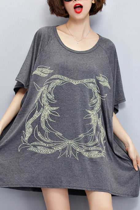 Diy Dark Gray Cotton Blouse Pakistani Inspiration O Neck Midi Summer Tops