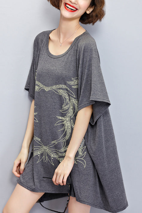 Diy Dark Gray Cotton Blouse Pakistani Inspiration O Neck Midi Summer Tops