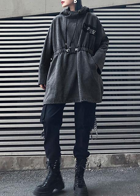 diy gray cotton tunic pattern hooded drawstring Plus Size Clothing tops