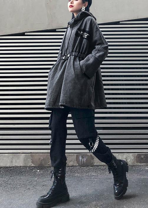 Diy Gray Cotton Tunic Pattern Hooded Drawstring Clothing Tops