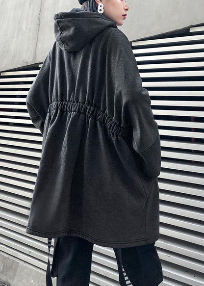 diy gray cotton tunic pattern hooded drawstring Plus Size Clothing tops