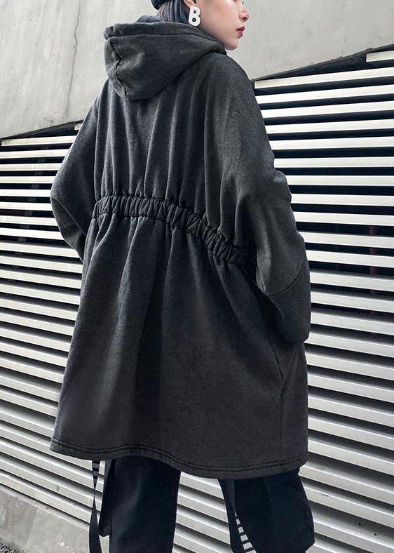 Diy Gray Cotton Tunic Pattern Hooded Drawstring Clothing Tops