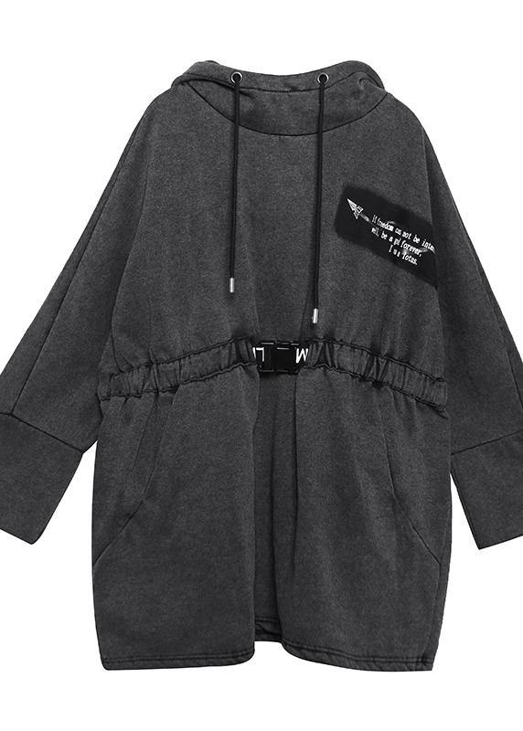 diy gray cotton tunic pattern hooded drawstring Plus Size Clothing tops