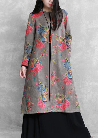 Diy Gray Fine Clothes for Tutorials O Neck Prints Coats