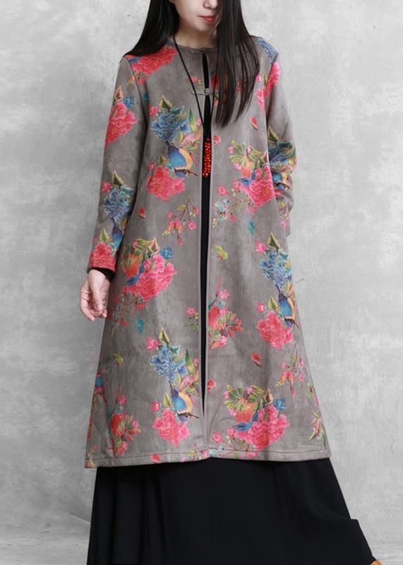 Diy Gray Fine Clothes for Tutorials O Neck Prints Coats