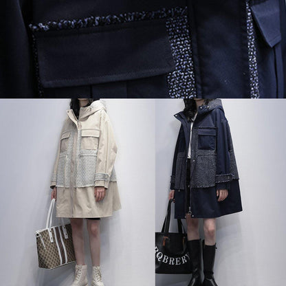Diy Hooded Patchwork Fine Tunics for Navy Baggy Coats
