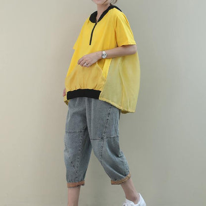 Diy Hooded Patchwork Cotton Summerclothes Work Outfits White Tops