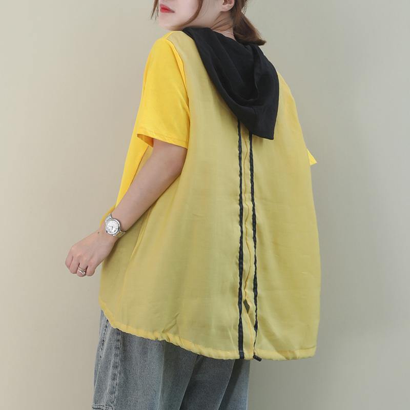 Diy Hooded Patchwork Cotton Summerclothes Work Outfits White Tops