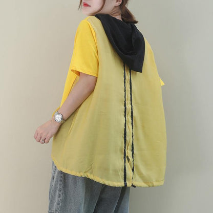 Diy Hooded Patchwork Cotton Summerclothes Work Outfits White Tops