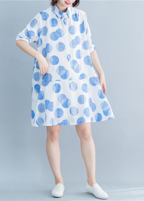 Diy Lapel Button Down Robes White Dotted Dresses Summer