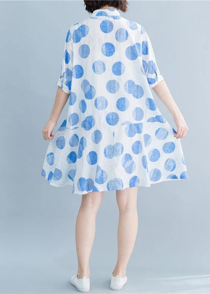 Diy Lapel Button Down Robes White Dotted Dresses Summer