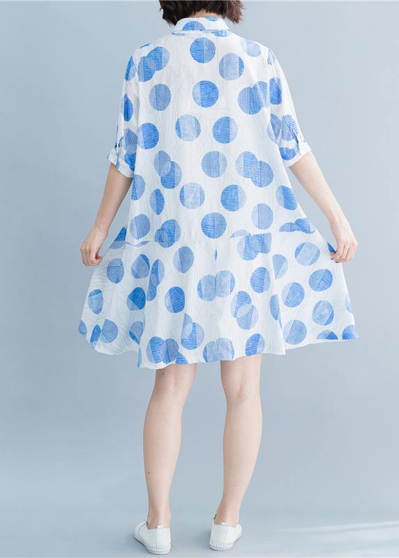 Diy Lapel Button Down Robes White Dotted Dresses Summer