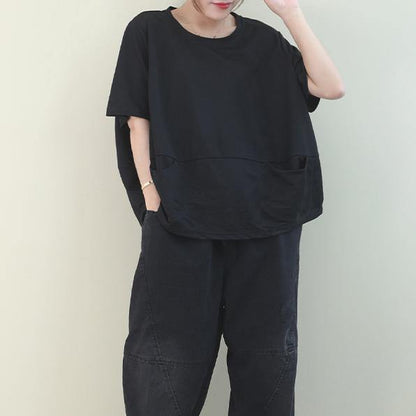 Diy O Neck Batwing Sleeve Cotton Summer Top Inspiration Black Shirt