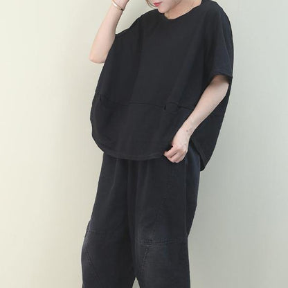 Diy O Neck Batwing Sleeve Cotton Summer Top Inspiration Black Shirt