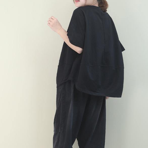 Diy O Neck Batwing Sleeve Cotton Summer Top Inspiration Black Shirt