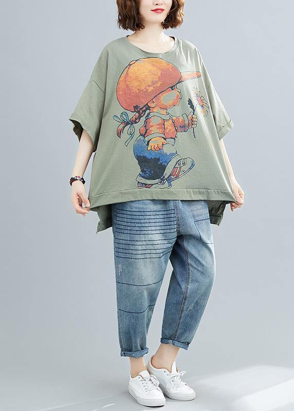 Diy O Neck Cotton Summerclothes for Wardrobes Cartoon Print Top