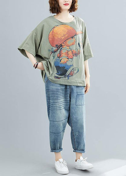 Diy O Neck Cotton Summerclothes for Wardrobes Cartoon Print Top