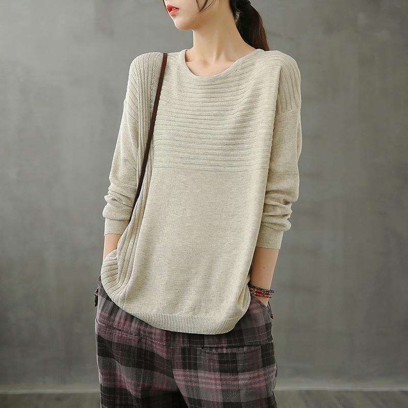 Diy O Neck Linen Fall Tops Cotton Beige Top