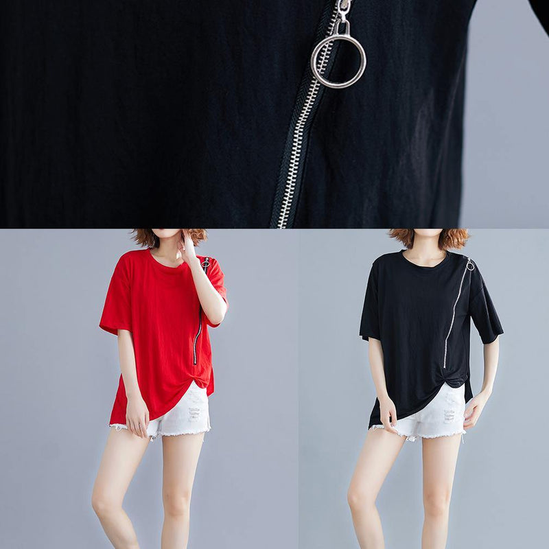 Diy O Neck Zippered Cotton Blouse Work Black Shirt Summer
