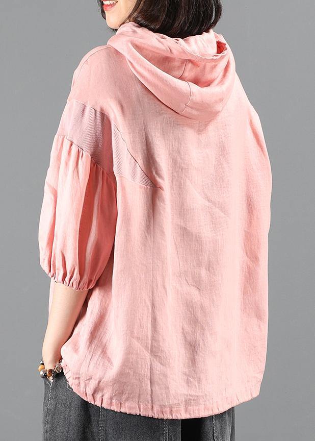 Diy Pink Blouse Neckline Hooded Half Sleeve Shirts