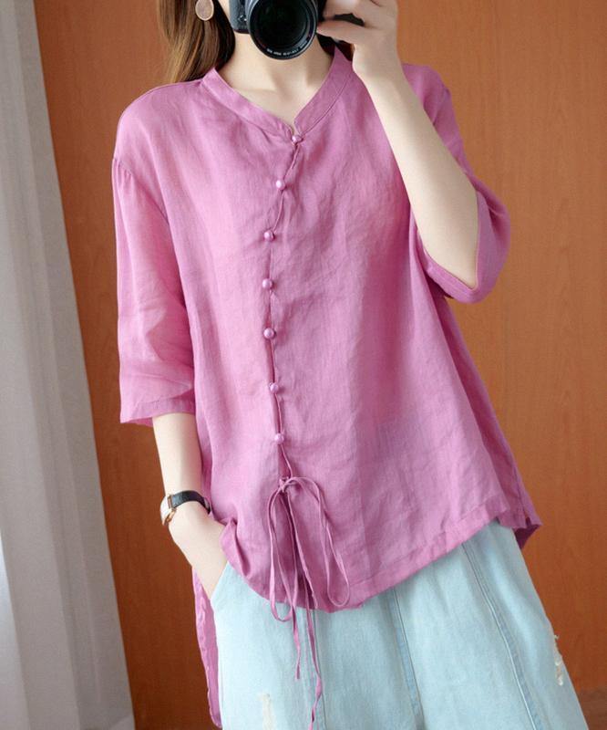 Diy Pink Clothes for Stand Collar Asymmetric Blouse