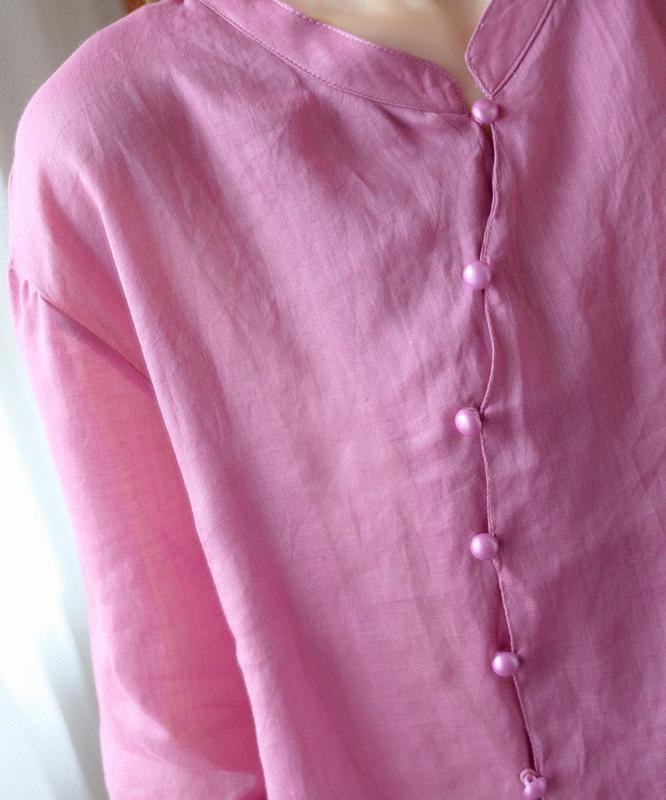 Diy Pink Clothes for Stand Collar Asymmetric Blouse