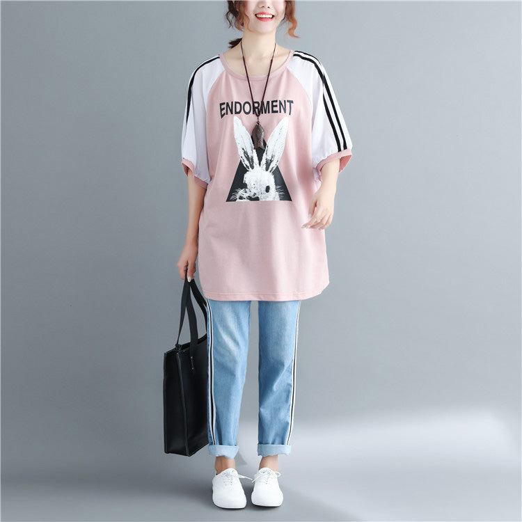 Diy Pink Print Cotton Clothes for Photography O Neck Cotton Tops