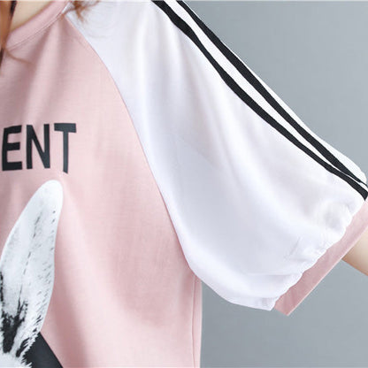 Diy Pink Print Cotton Clothes for Photography O Neck Cotton Tops