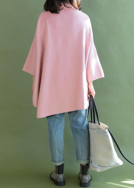 Diy Pink Shirts Asymmetric Hem Wool High Neck Blouse