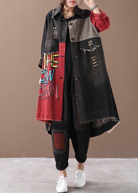 Diy Red Letter Coats Shape Lapel Hole Spring Outwears