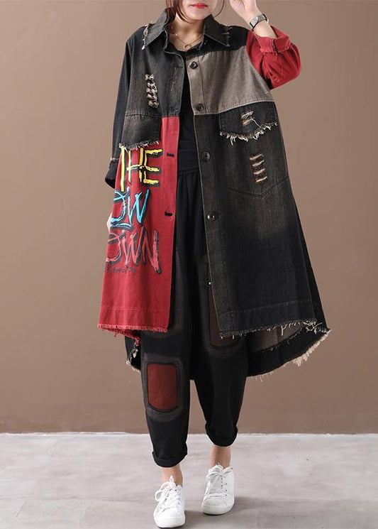 Diy Red Letter Coats Shape Lapel Hole Spring Outwears