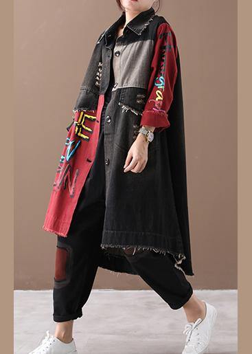 Diy Red Letter Coats Shape Lapel Hole Spring Outwears
