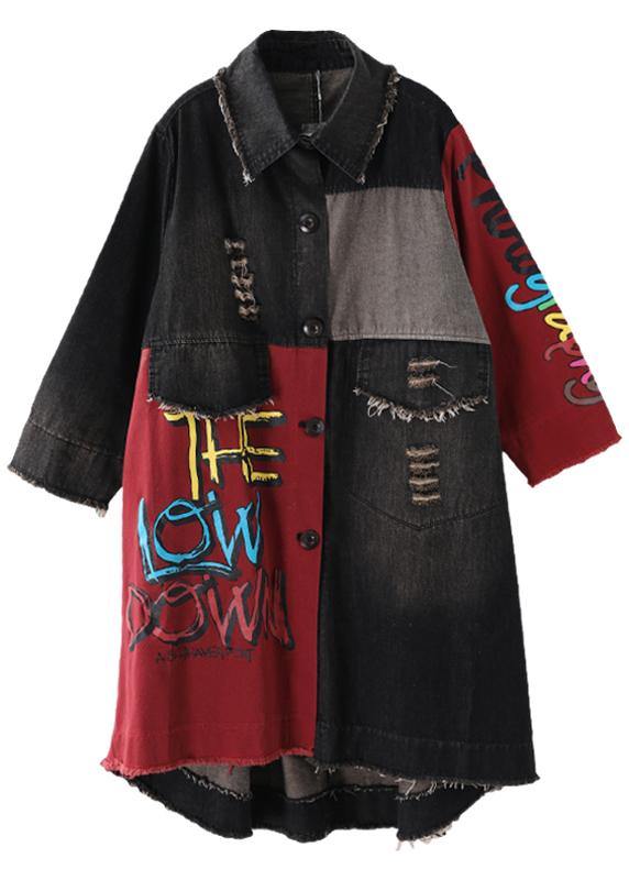 Diy Red Letter Coats Shape Lapel Hole Spring Outwears