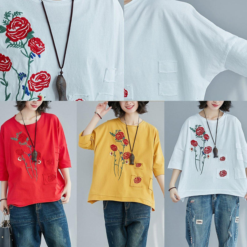 Diy Red Cotton Tunic Top Sleeve O Neck Patchwork Dresses Summer Shirts