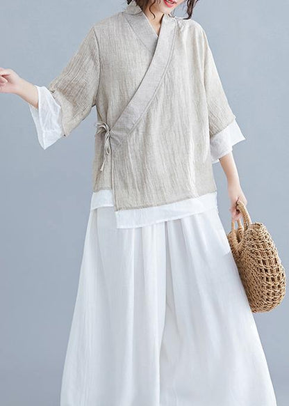 Diy V Neck Half Sleeve Cotton Linen Clothes for Nude Blouses Summer