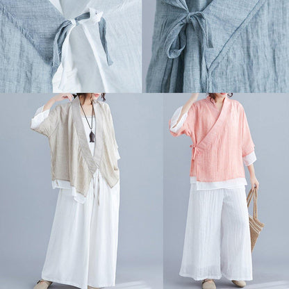 Diy V Neck Half Sleeve Cotton Linen Clothes for Nude Blouses Summer