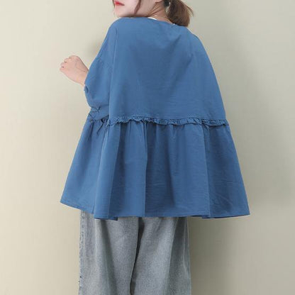Diy V Neck Cinched Cotton Summer Tops Blue Tops