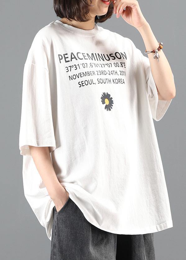 Diy White Little Daisy Print Tunics for O Neck Letter Short Top