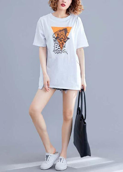 Diy White Print Cotton Clothes for O Neck Summer Tops