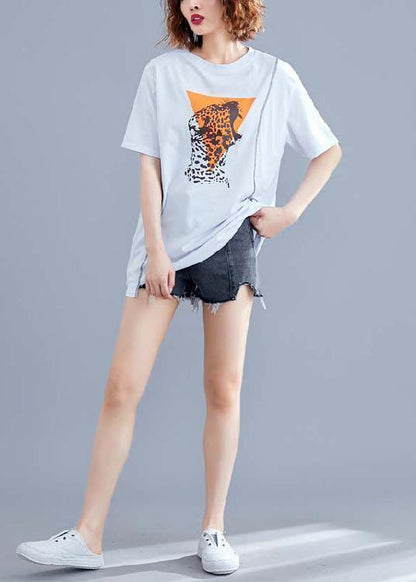 Diy White Print Cotton Clothes for O Neck Summer Tops