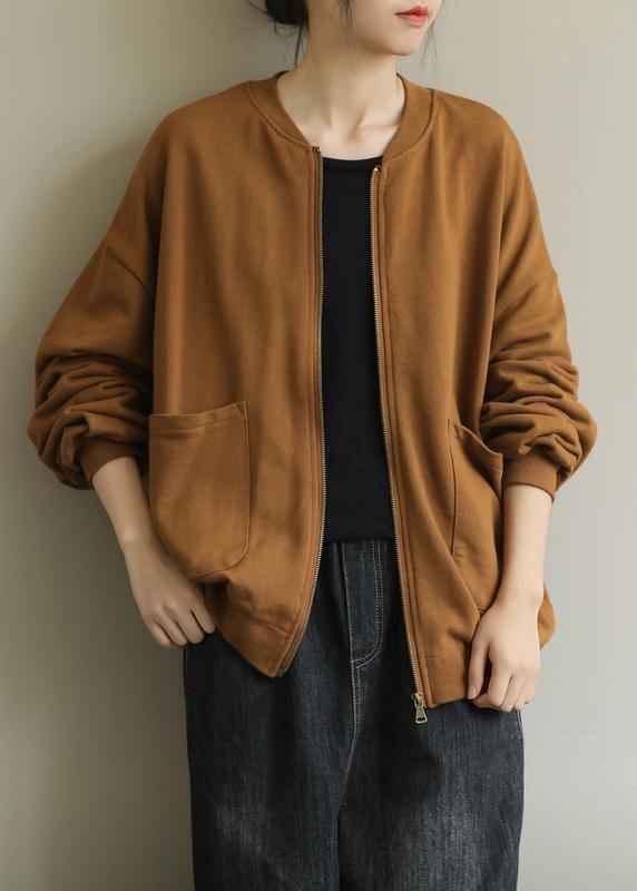 Diy Yellow Coat for Woman Stand Collar Zippered Coats