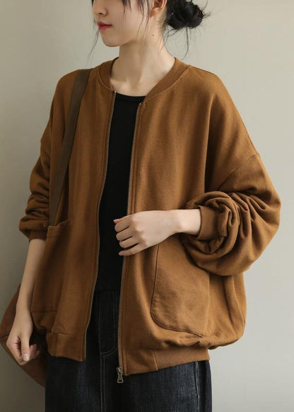 Diy Yellow Coat for Woman Stand Collar Zippered Coats