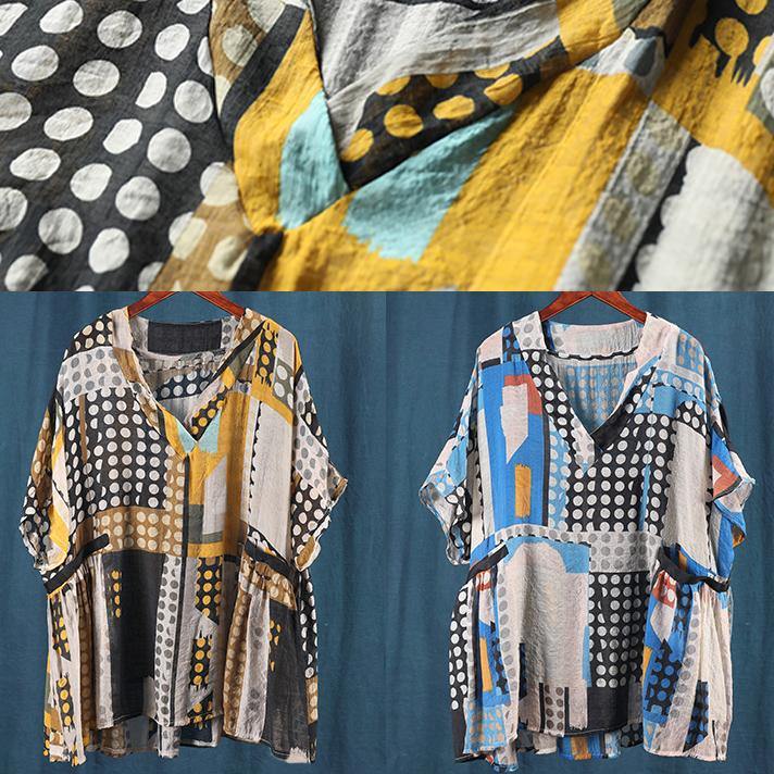 Diy Yellow Dotted Blouses for V Neck Clothing Summer Shirt