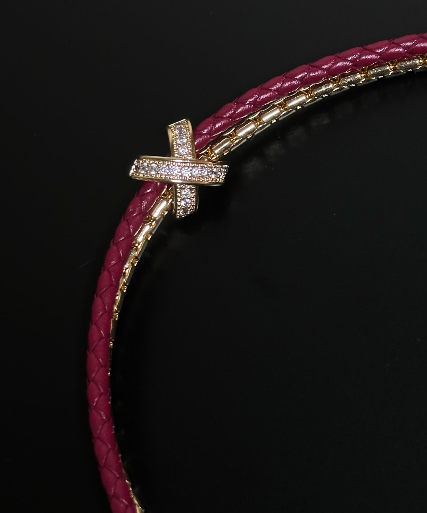 Red Leather Copper Alloy Zircon Bracelet